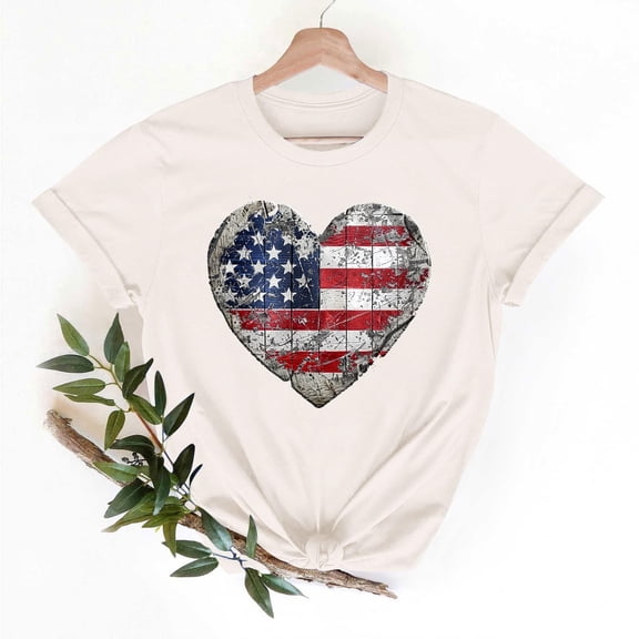 Busydd T Shirts for Women 4th of July USA Stars and Stripes Print Cotton T-Shirts Independence Day Patriotic Graphic Tees Summer Casual Short Sleeve Crewneck Going Out Tops XL
