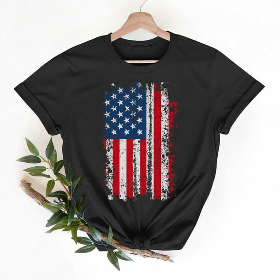 Busydd T Shirts for Women 4th of July USA Stars and Stripes Print Cotton T-Shirts Independence Day Patriotic Graphic Tees Summer Casual Short Sleeve Crewneck Going Out Tops L