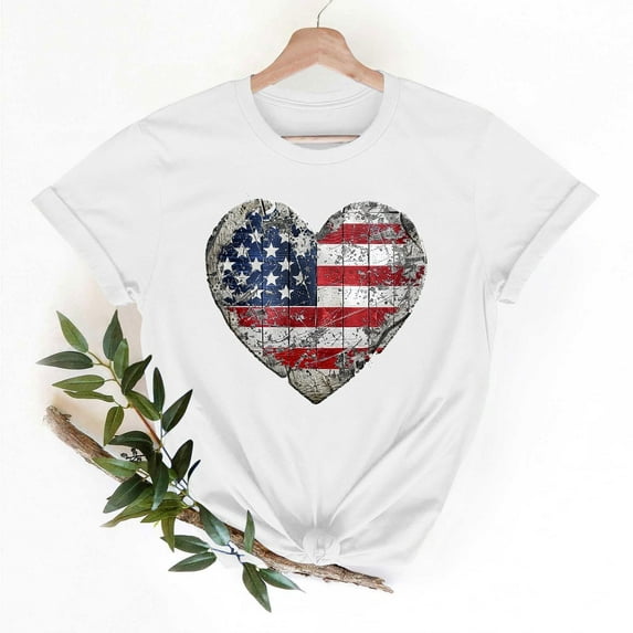 Busydd T Shirts for Women 4th of July USA Stars and Stripes Print Cotton T-Shirts Independence Day Patriotic Graphic Tees Summer Casual Short Sleeve Crewneck Going Out Tops L
