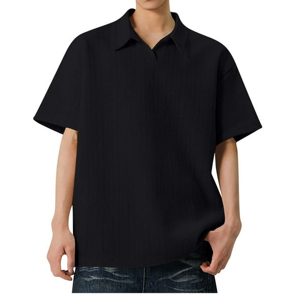 Busydd T Shirts for Man M-3XL Casual Stylish Short Sleeve Summer Tops Solid Color Loose Comfy Tee Tops Lapel Versatile Mens T-Shirts