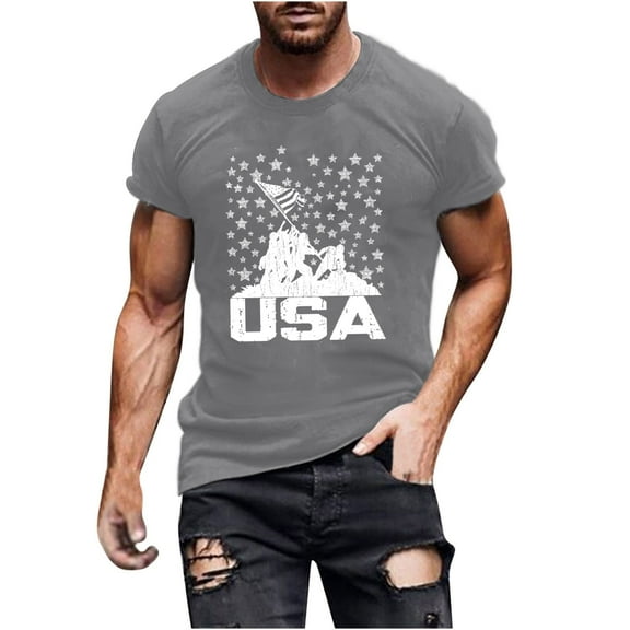 Busydd T Shirts for Man Round Neck Short Sleeve Independence Day Tops Casual Comfy Cotton Summer Tops 4th of July USA Patriotic Tee Shirts