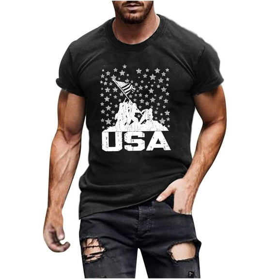 Busydd T Shirts for Man Round Neck Short Sleeve Independence Day Tops Casual Comfy Cotton Summer Tops 4th of July USA Patriotic Tee Shirts