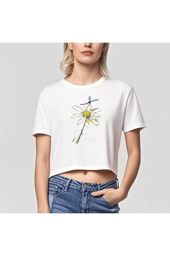 T Shirts for Women Casual Short Sleeve Summer Tops for Women Trendy Round Neck Crop Tops for Women Comfy Cotton Graphic Tees M