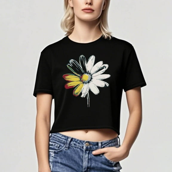 Busydd T Shirts for Women Casual Short Sleeve Summer Tops for Women Trendy Round Neck Crop Tops for Women Comfy Cotton Graphic Tees S