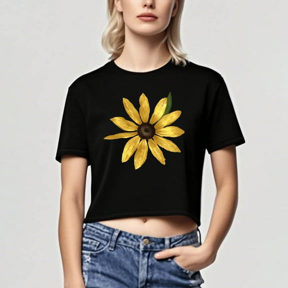 Busydd T Shirts for Women Casual Short Sleeve Summer Tops for Women Trendy Round Neck Crop Tops for Women Comfy Cotton Graphic Tees XS