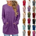 thumbnail image 1 of Busydd T Shirts for Women Trendy Knit Ribbed Round Neck Womens Long Sleeve Tops Casual Comfortable Versatile Solid Color Going Out Tops for Women S, 1 of 6
