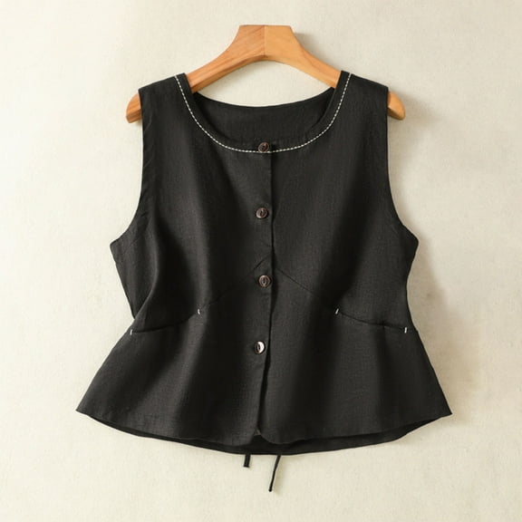 Busydd Tank Top for Women Casual Sleeveless Round Neck Womens Tops Trendy Pleated Solid Color Summer Tops for Women Cotton Linen Style Camisole Tops for Women