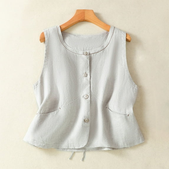 Busydd Tank Top for Women Casual Sleeveless Round Neck Womens Tops Trendy Pleated Solid Color Summer Tops for Women Cotton Linen Style Camisole Tops for Women