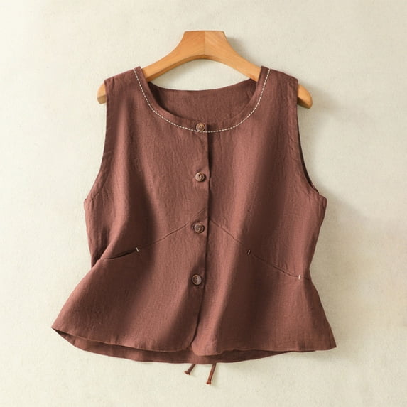 Busydd Tank Top for Women Casual Sleeveless Round Neck Womens Tops Trendy Pleated Solid Color Summer Tops for Women Cotton Linen Style Camisole Tops for Women