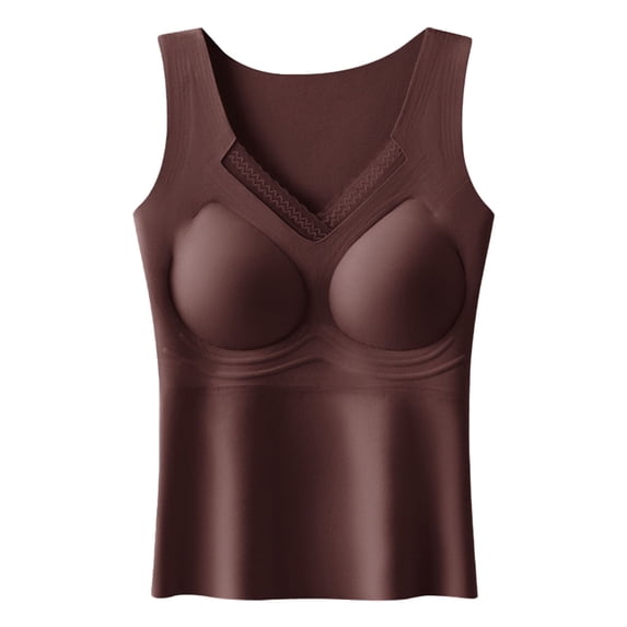 Busydd Tank Top for Women Built in Bra Casual Comfy Solid Color Women's Thermal Underwear Sleeveless Round Neck Womens Undershirts 3XL