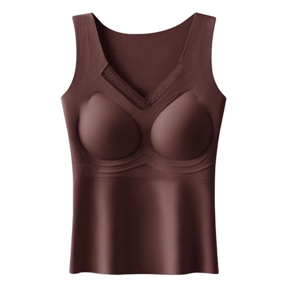 Busydd Tank Top for Women Built in Bra Casual Comfy Solid Color Women's Thermal Underwear Sleeveless Round Neck Womens Undershirts XL