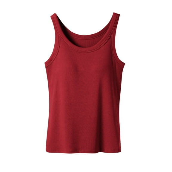 Busydd Tank Top for Women Built in Bra Comfy Breathable Solid Color Womens Undershirts Casual Round Neck Sleeveless Women's Tops 2XL