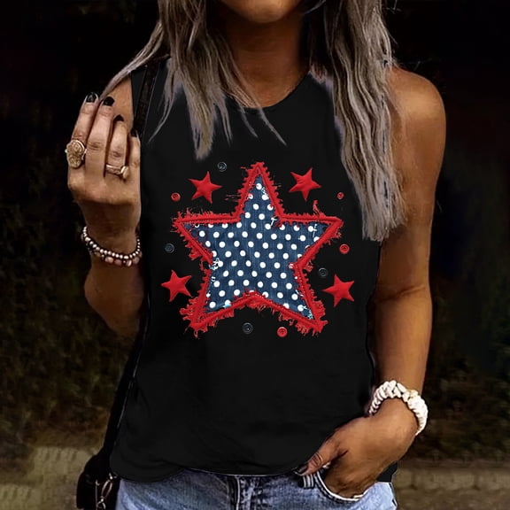 Busydd Tank Top for Women Casual Sleeveless Round Neck Summer Tops Fashion USA Print Independence Day Tee Shirt Patriotic Camisole Tops for Women
