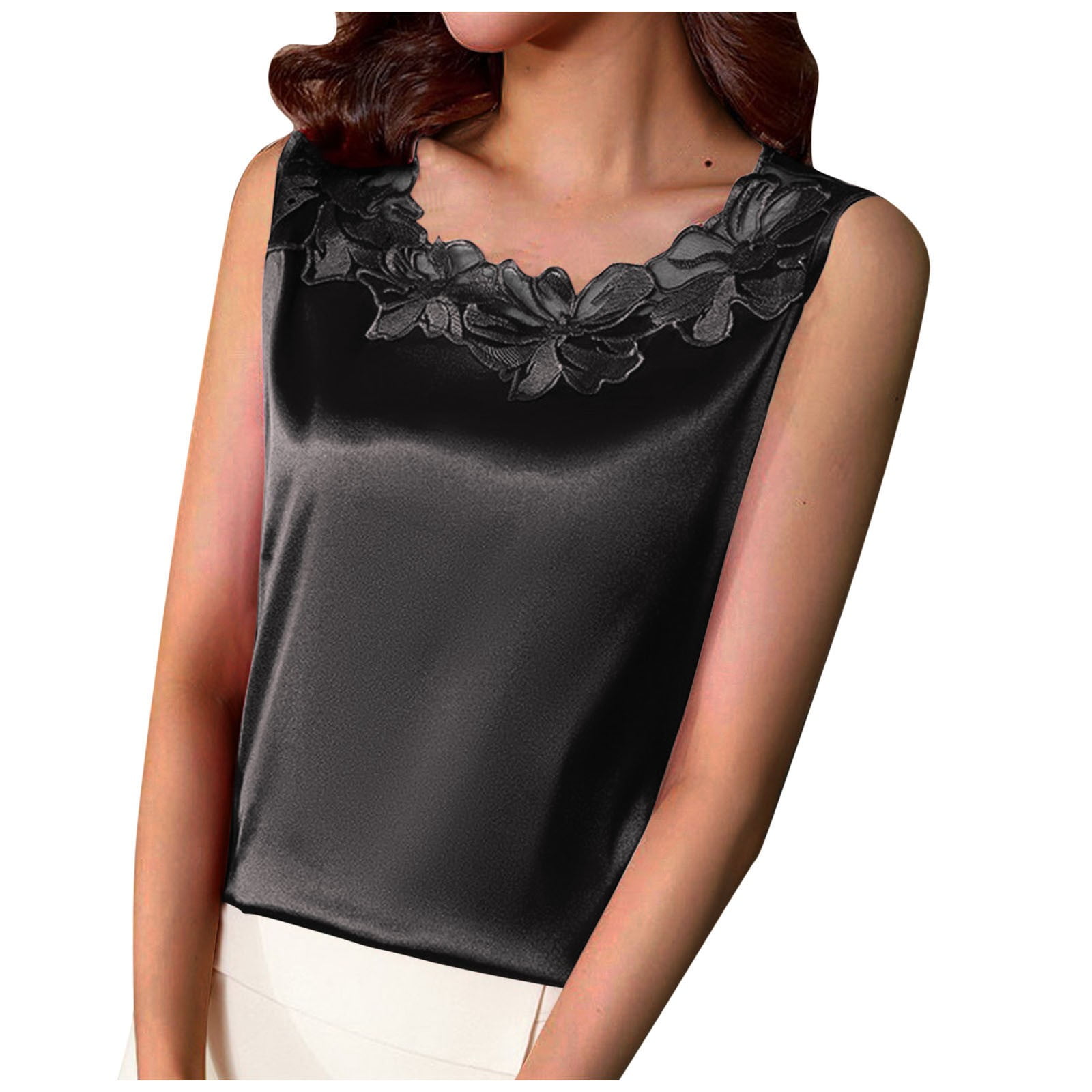 L'Agence - Mitsu Black Silk Lace Tank Top | Mitchell Stores