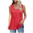 thumbnail image 1 of Busydd Tank Top for Women Trendy Slit Solid Color Round Neck Camisole Tops for Women Summer Casual Breathable Sleeveless Tank Tops, 1 of 7