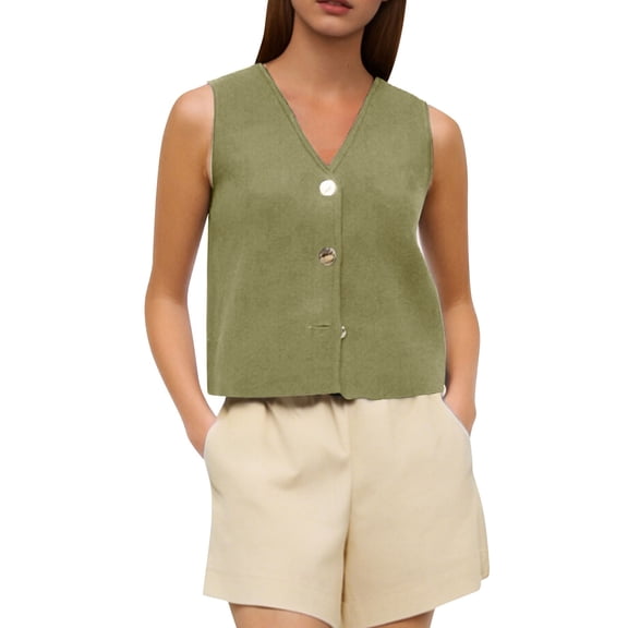 Busydd Tank Top for Women Trendy V Neck Button Going Out Tops for Women Casual Solid Color Sleeveless Women's Tops 2XL