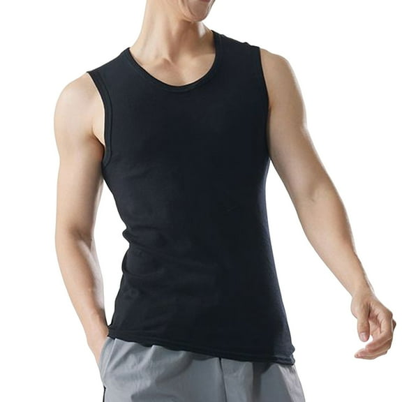 Busydd Tank Tops Men Plus Size L-4XL Casual Solid Color Round Neck Summer Tops Comfy Breathable Sleeveless Men's Undershirts Cotton Athletic Gym Workout Tank