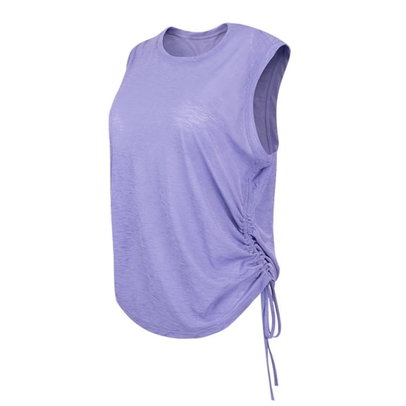 Busydd Tank Tops for Women Comfy Breathable Round Neck Yoga Workout Tops for Women Casual Solid Color Sleeveless Summer Tops M