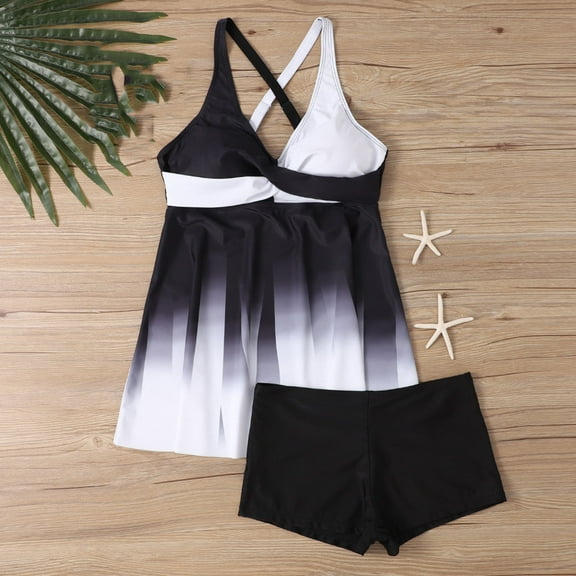 Busydd Tankini Swimsuits for Women Plus Size Swimwear S-5XL Trendy Flowy V Neck Swim Suits Two Piece Tankini Bathing Suits for Women with Boyshorts