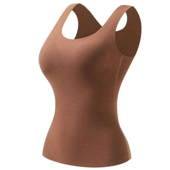 Busydd Thermal Shirts for Women Built in Bra Fashion Solid Color Sleeveless Women's Tank Tops Casual Slim Round Neck Women's Thermal Underwear M