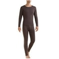 thumbnail image 1 of Busydd Thermal Underwear for Men Casual Solid Color 2 Piece Mens Underwear Set Cozy Soft Warm Round Neck Long Sleeve Underwear Top and Bottom, 1 of 1