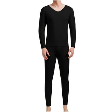 Busydd Thermal Underwear for Men Casual Solid Color 2 Piece Mens Underwear Set Cozy Soft Warm Round Neck Long Sleeve Underwear Top and Bottom