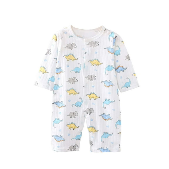 Busydd Toddler Baby Boys Girls Rompers Cotton Ribbed Button Down Baby Girl Romper Jumpsuit Cute Print Round Neck Infant Clothes Long Sleeve Newborn Baby Boy Rompers 0-24 Months