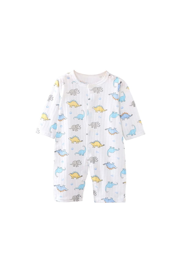 Toddler Baby Boys Girls Rompers Cotton Ribbed Button Down Baby Girl Romper Jumpsuit Cute Print Round Neck Infant Clothes Long Sleeve Newborn Baby Boy Rompers 0-24 Months
