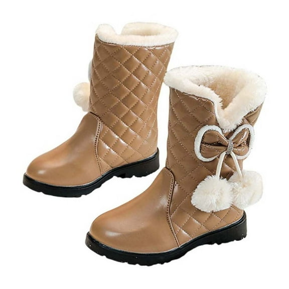 Busydd Toddler Boots Fashion Little Girls Fuzzy Snow Boots Mid Calf Outdoor Warm Girls Winter Boots Casual Solid Color Slip-on Boots 3-11 Years