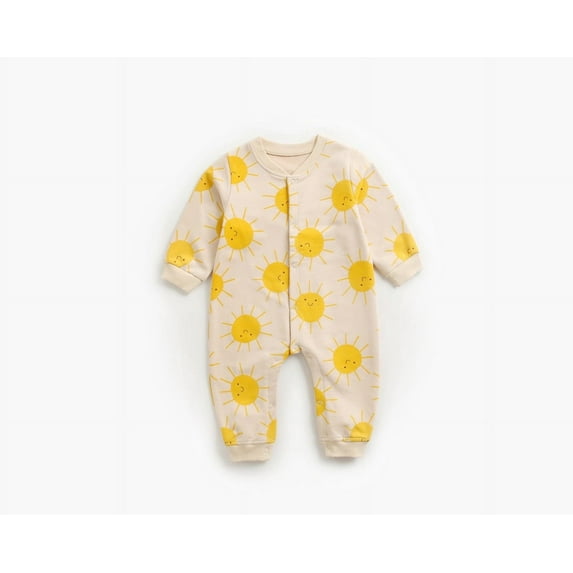 Busydd Toddler Romper Jumpsuit Long Sleeve Cute Print Baby Girl Romper V Neck Button Down Baby Boy Romper Unisex Newborn Infant Clothes 0-3 Years