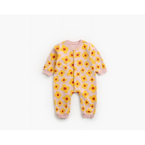 Busydd Toddler Romper Jumpsuit Long Sleeve Cute Print Baby Girl Romper V Neck Button Down Baby Boy Romper Unisex Newborn Infant Clothes 0-3 Years