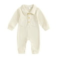 thumbnail image 1 of Busydd Toddler Romper Unisex Baby Girl Boy Newborn Clothes Solid Color Lapel Ribbed Baby Jumpsuit Long Sleeve Button Baby Boy Rompers 0-18 Months, 1 of 3