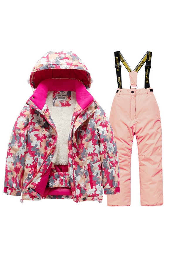 Toddler Ski Jacket and Pant Sets Fashion Warm Fleece Winter Coats Unisex Kids Two-Piece Snowsuits Girls and Boys Windproof Outdoor Ski Suit 3-12 Years