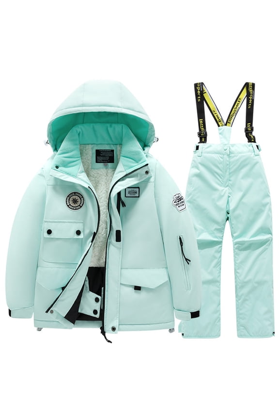 Toddler Two Piece Sets Snow Ski Jacket and Pant Fashion Warm Fleece Winter Coats Unisex Kids Outdoor Snowsuits Little Girls and Boys Windproof Ski Suit 3-12 Years