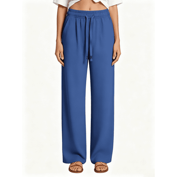 Busydd Travel Pants Women with Drawstring Waist and Side Pockets Casual Comfy Solid Color Straight Leg Sweatpants L