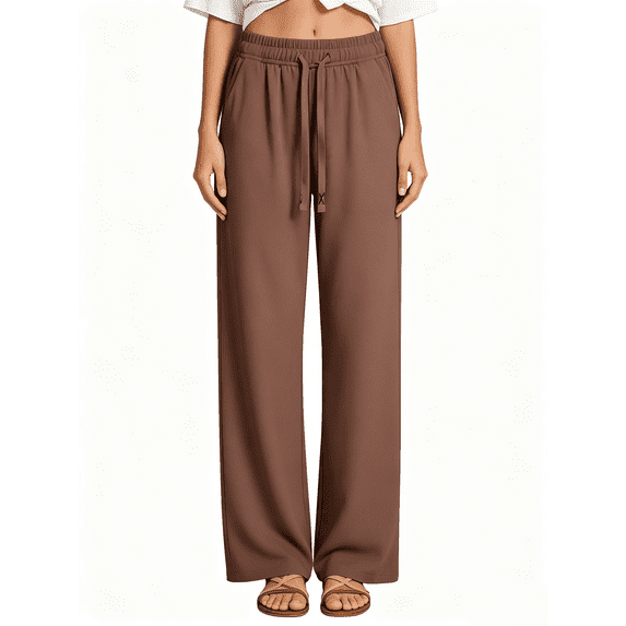 Busydd Travel Pants Women with Drawstring Waist and Side Pockets Casual Comfy Solid Color Straight Leg Sweatpants M