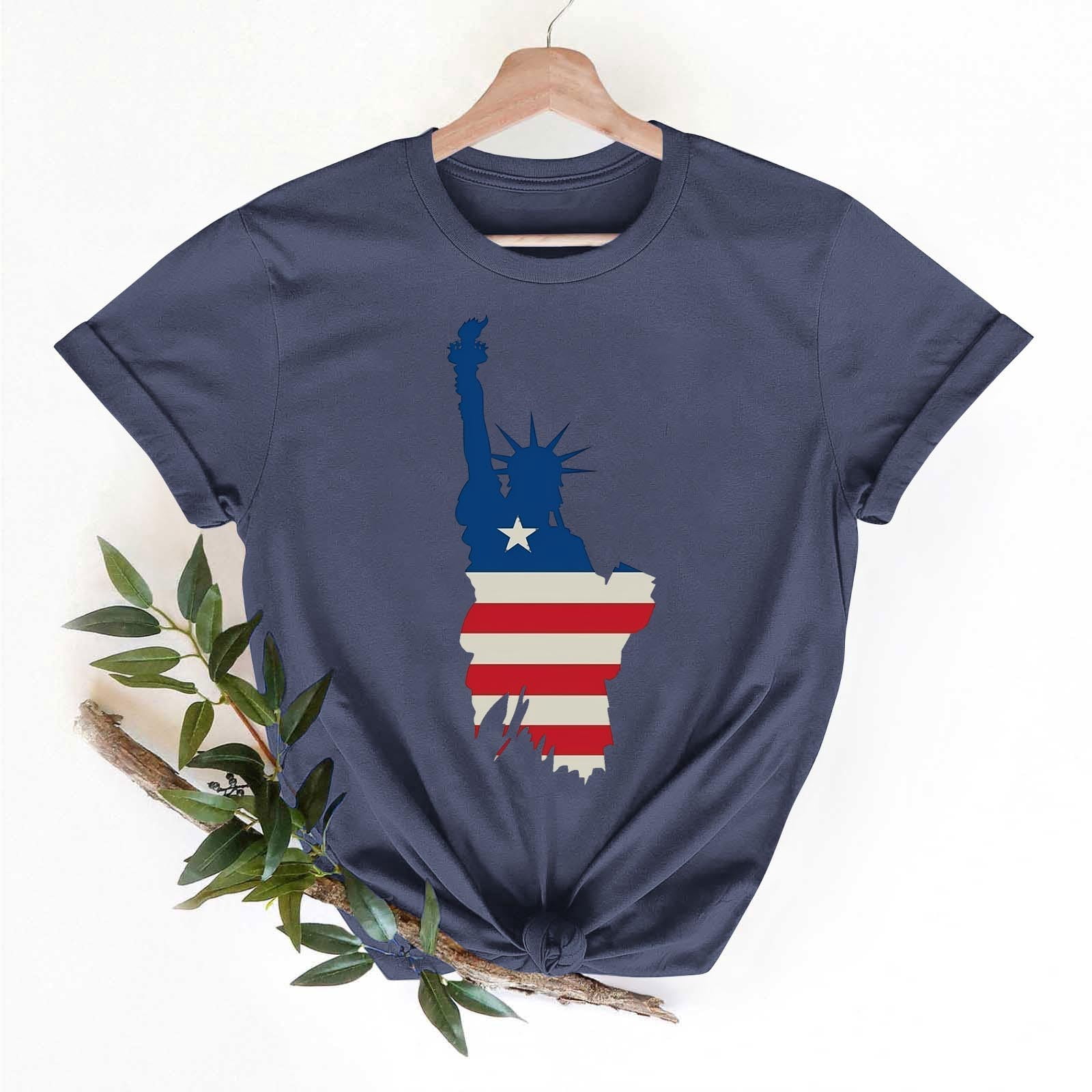 Busydd Tshirts Shirts for Women 4th of July American Flag Print Cotton