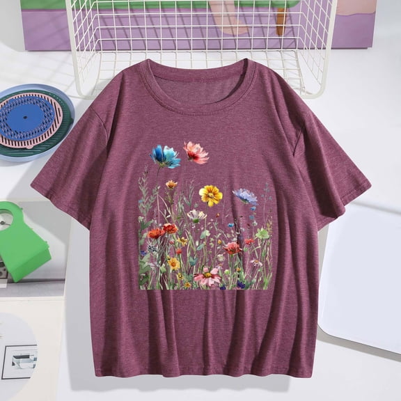 Busydd Tshirts Shirts for Women Casual Fashion Print Graphic Tees for Women Crewneck Short Sleeve Summer Tops Comfortable Versatile Going Out Tops M
