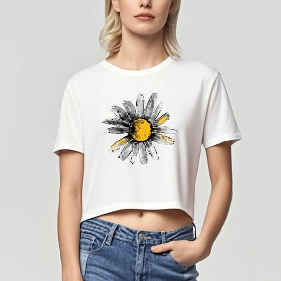 Busydd Tshirts Shirts for Women Casual Short Sleeve Cotton Summer Tops Trendy Round Neck Crop Tops for Women Comfy Breathable Graphic Tees L