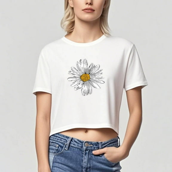 Busydd Tshirts Shirts for Women Casual Short Sleeve Cotton Summer Tops Trendy Round Neck Crop Tops for Women Comfy Breathable Graphic Tees L