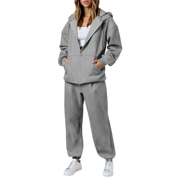 Busydd Two Piece Sets for Women Casual Solid Color Matching Sets Women Clothing Long Sleeve Zip Up Hoodies and Pants Comfortable Vacation Outfits for Women S