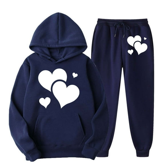 Busydd Two Piece Sets for Women Fall Casual Heart Print Sweatsuits Loose Oversized Hoodies and Drawstring Sweatpants with Pockets Fashion Travel Vacation Outfits for Women