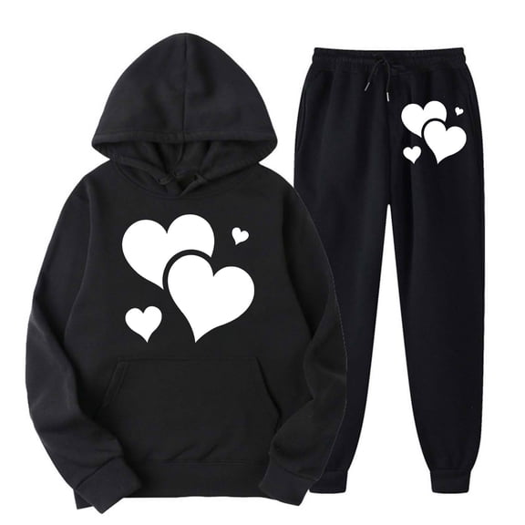 Busydd Two Piece Sets for Women Fall Casual Heart Print Sweatsuits Loose Oversized Hoodies and Drawstring Sweatpants with Pockets Fashion Travel Vacation Outfits for Women