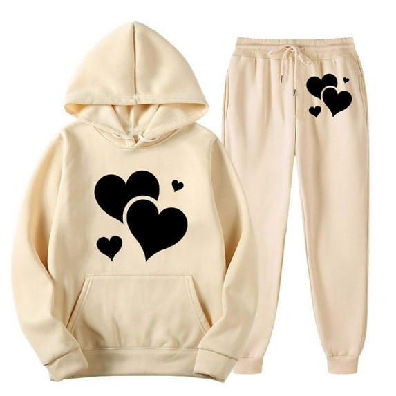 Busydd Two Piece Sets for Women Fall Casual Heart Print Sweatsuits Loose Oversized Hoodies and Drawstring Sweatpants with Pockets Fashion Travel Vacation Outfits for Women
