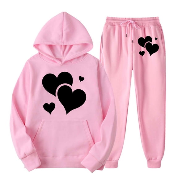 Busydd Two Piece Sets for Women Fall Casual Heart Print Sweatsuits Loose Oversized Hoodies and Drawstring Sweatpants with Pockets Fashion Travel Vacation Outfits for Women