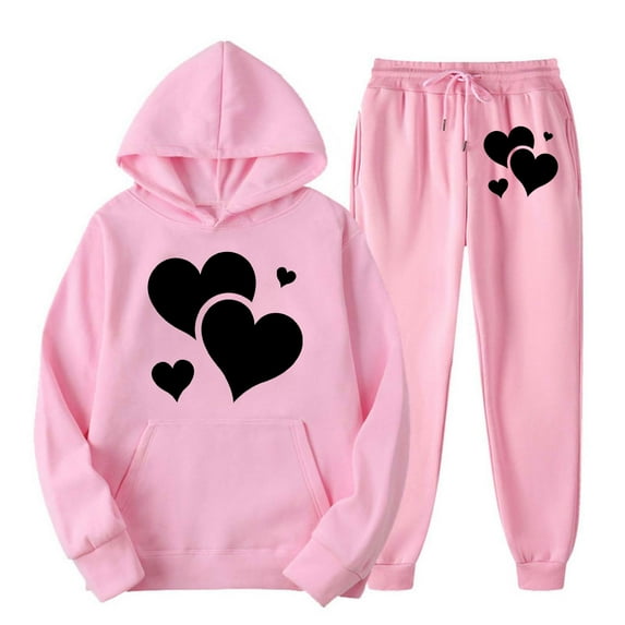 Busydd Two Piece Sets for Women Fall Casual Heart Print Sweatsuits Loose Oversized Hoodies and Drawstring Sweatpants with Pockets Fashion Travel Vacation Outfits for Women