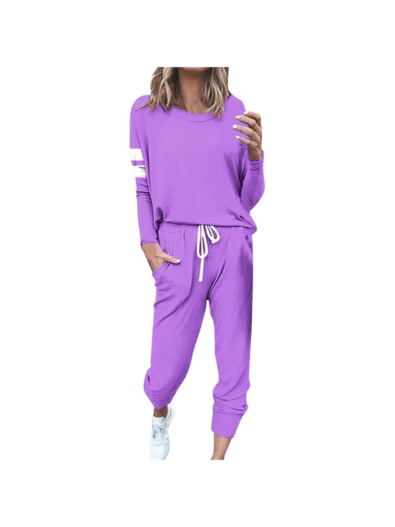 Two Piece Sets for Women Fall Crew Neck Sweatshirts Jogger Sweat Pants Vacation Outfits for Women Casual Baggy Oversized Track Suits for Women Set S-5XL