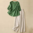 thumbnail image 1 of Busydd Two Piece Sets for Women Fall Fashion Cotton Linen Vacation Outfits for Women Short Sleeve Round Neck Blouses and Wide Leg Pants Loungewear Set M, 1 of 8
