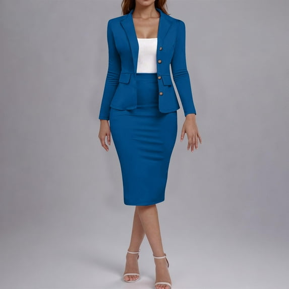 Busydd Two Piece Sets for Women Fashion Button Lapel Long Sleeve Suit Blazers and Skirts Comfortable Solid Color Business Casual Outfits for Women Plus Size Matching Sets Women Clothing