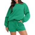 thumbnail image 1 of Busydd Two Piece Sets for Women Solid Color Casual Womens Sweatsuits Long Sleeve Round Neck Sweatshirts and Elastic Waist Drawstring Shorts Lounge Sets for Women XL, 1 of 9